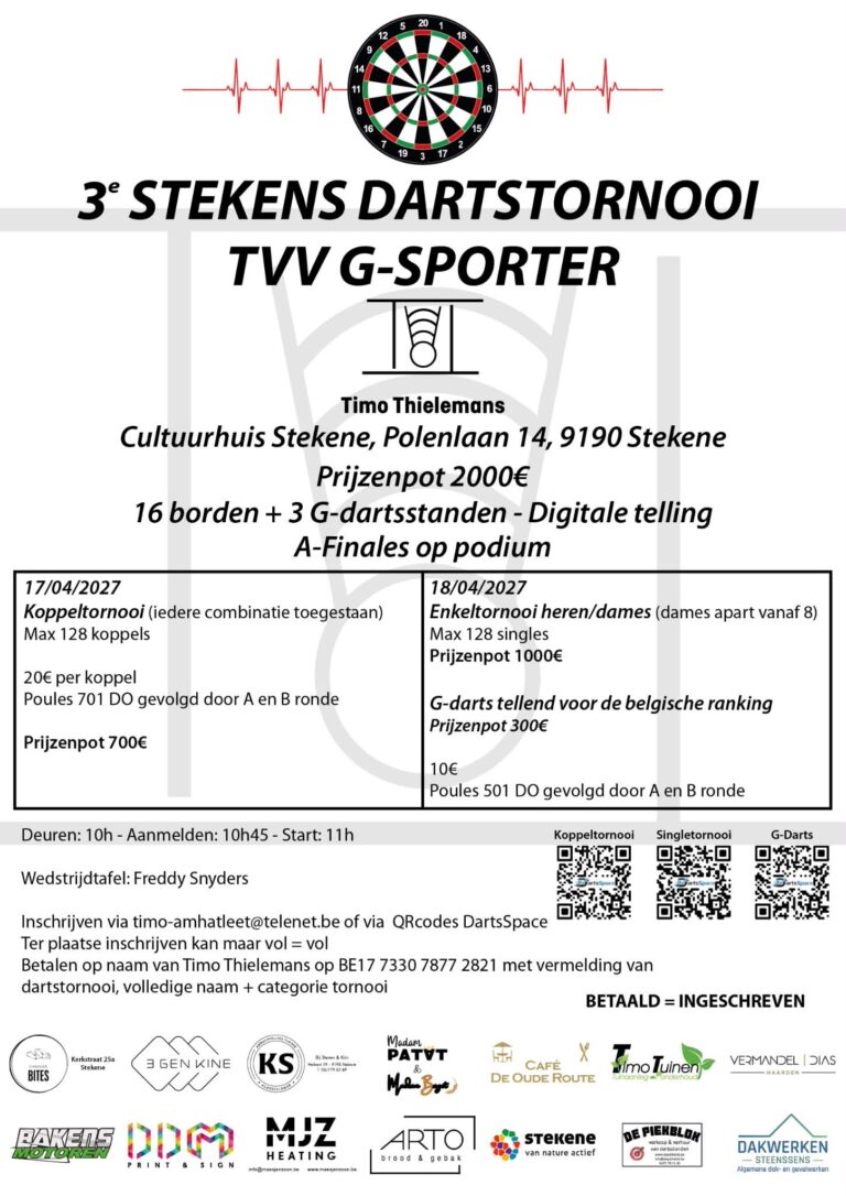 3e Stekens dartstornooi tvv g-atleet Timo Thielemans