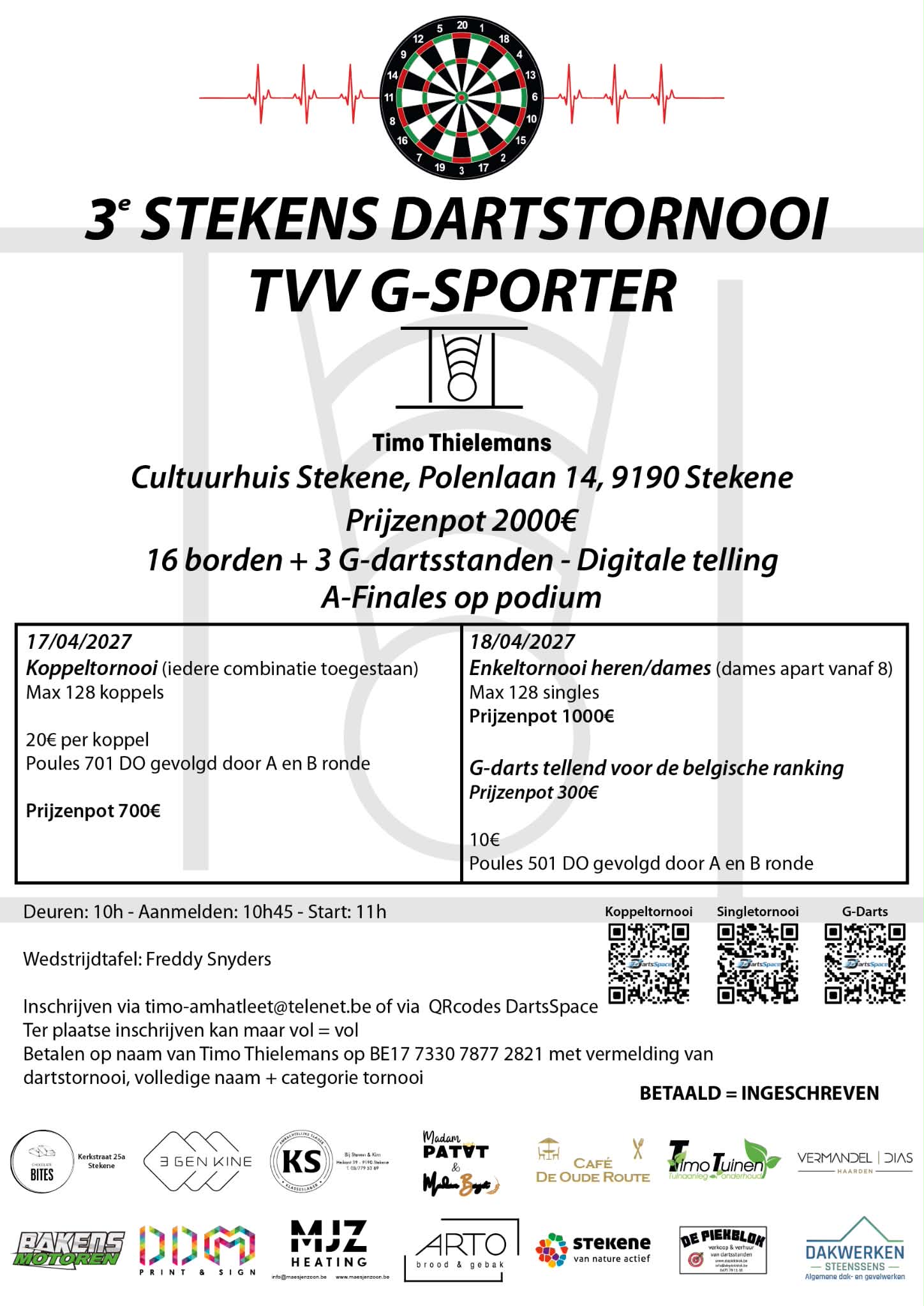 3e Stekens dartstornooi tvv g-atleet Timo Thielemans